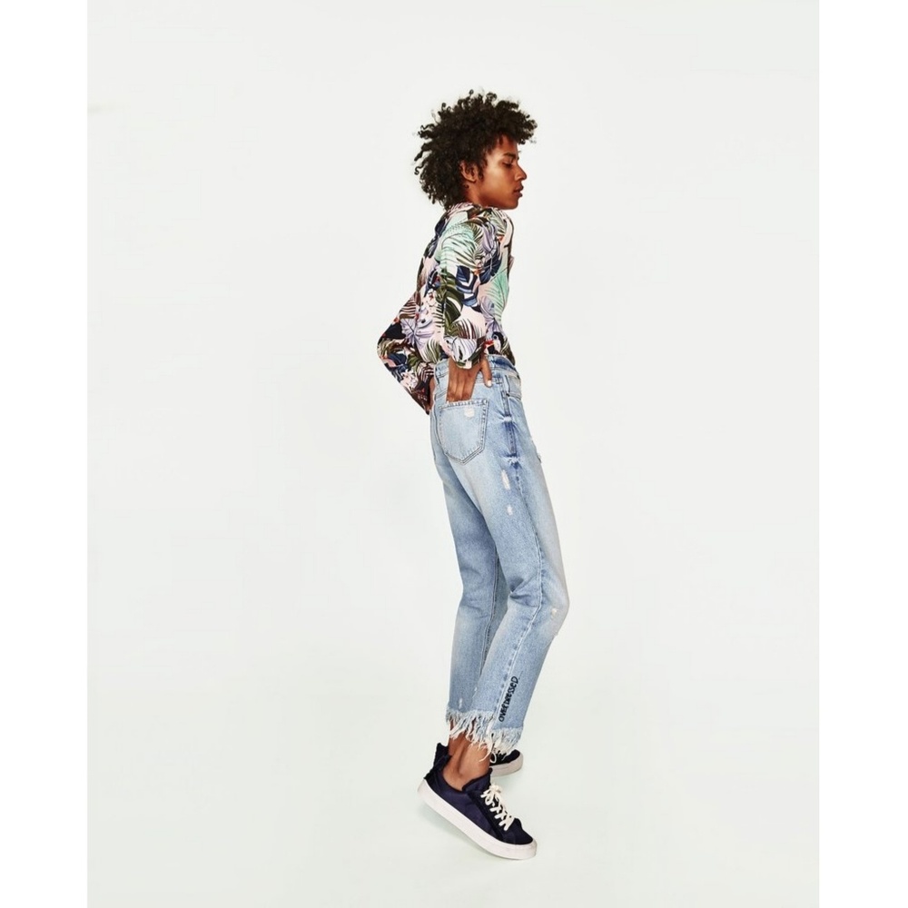 Zara Embroidered and Distressed Jean
